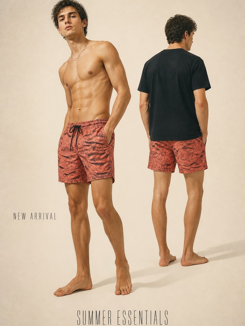 Men's Pattern Swim Board Shorts with Drawstring. Large. 2 Pairs. EUC